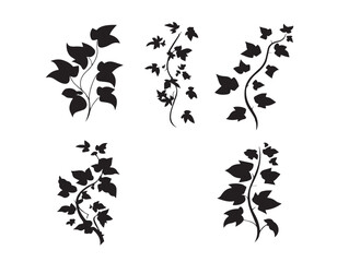 A dynamic set of four intricate black ivy silhouette icons on white