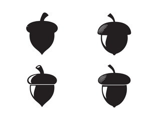 A simple and elegant set of four solid black acorn silhouette icons © Safowan