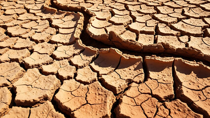 Macro Close-up of Parched Cracked Soil, Dry Ground Texture for Environmental Awareness and Climate Change Concept Background