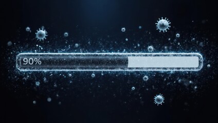 Digital Loading Bar with 90 Progress and Virus Particles.