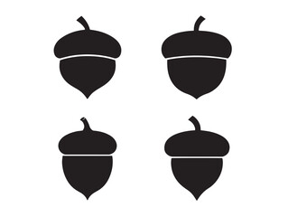 A beautiful set of four stylized acorn silhouette icons in solid black © Safowan