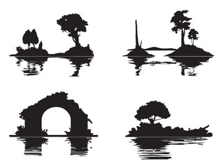 A simple and serene black lake silhouette icon on a white background