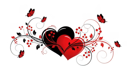 Red heart with swirls and butterflies