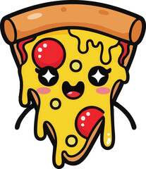 Delicious Pizza Slice with Big Eyes and Tongue Out, Kawaii Fast Food Art