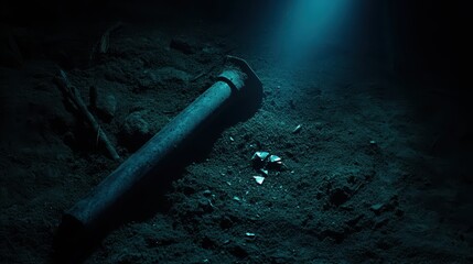 Underwater exploration reveals metallic fragments and pipe debris on the dark seabed, hinting at forgotten wreckage and historical discovery