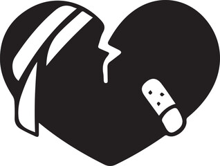 Broken heart with bandage and plaster icon, symbol of emotional healing, mental health recovery, and heartbreak repair.