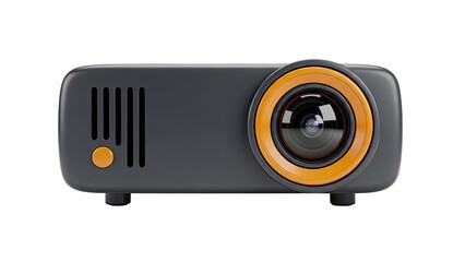 Modern gray projector with orange lens accent on transparent background