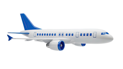 Modern Passenger Airplane with Blue Accents on transparent background