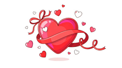 Red heart with ribbon and hearts