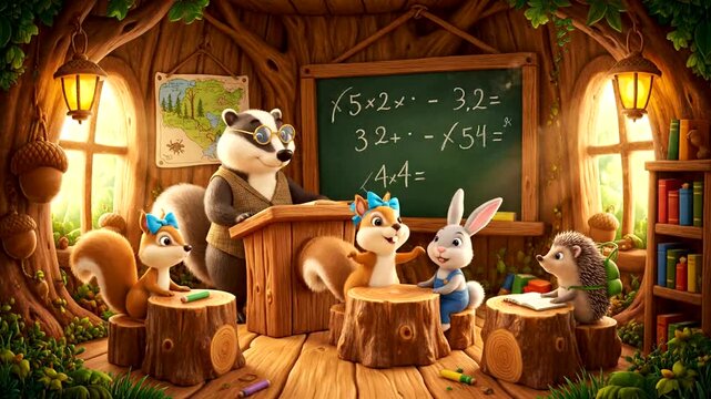 Animals in School Learning Math Class Illustration.
