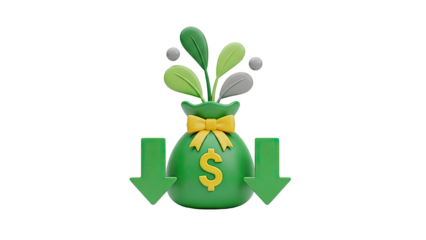 Money bag with down arrows on transparent background