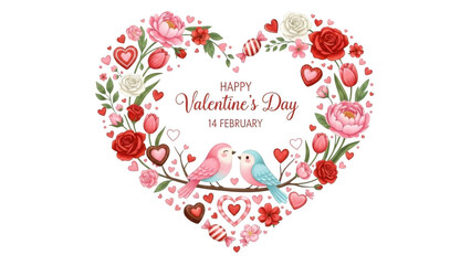 Happy valentine's day card with birds and flowers