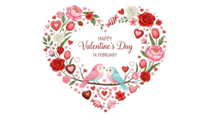 Happy valentine's day card with birds and flowers