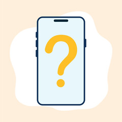 A simple and modern illustration centered on a prominent question mark combined with a phone receiver. The main theme is uncertainty, inquiry, and the search for answers. The image symbolizes question