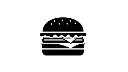 Fototapeta premium A black and white illustration of a burger on a plain white background viewed from the front