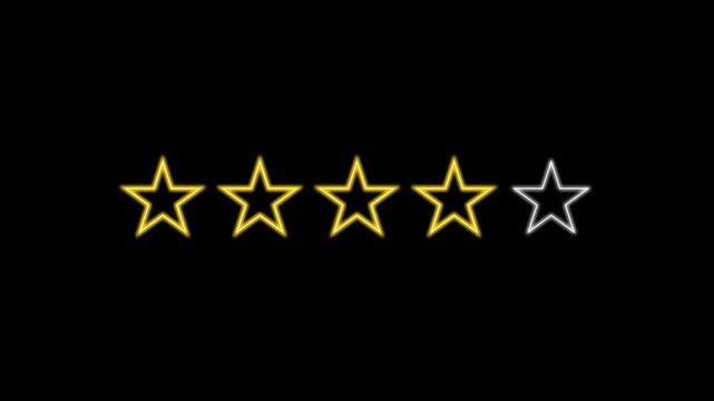 Neon yellow gold 4 star review rating icon animation glowing