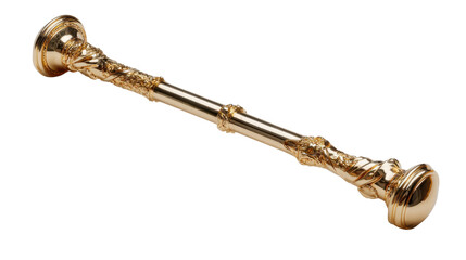 Ornate gold scepter symbolizing royal authority and leadership, traditional ceremonial antique staff for power concept on transparent background