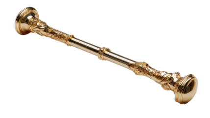 Ornate gold scepter symbolizing royal authority and leadership, traditional ceremonial antique staff for power concept on transparent background
