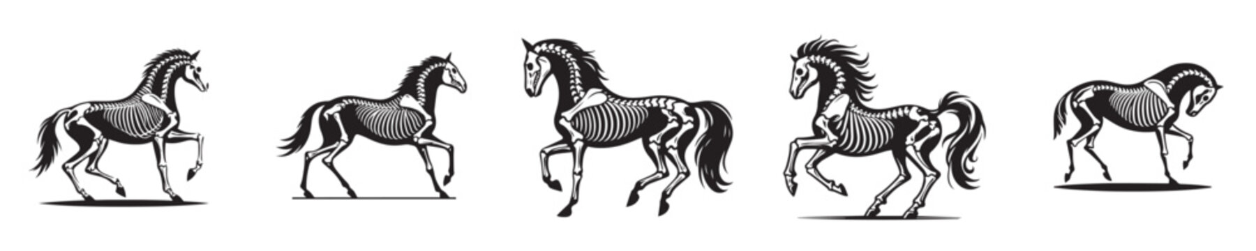 vector set of horse bone skeletons