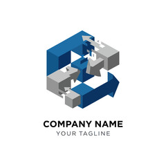 Blue and Grey 3D Corporate Business Logo Design.