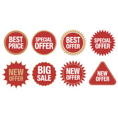 Red Promotional Sale Badge Collection - Discount Stickers and Special Offer Labels for Retail