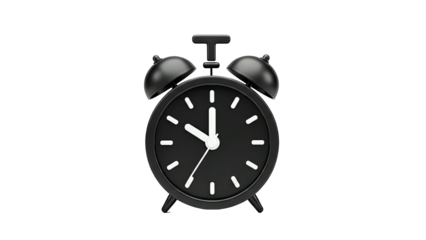 3D Black Alarm Clock on transparent background