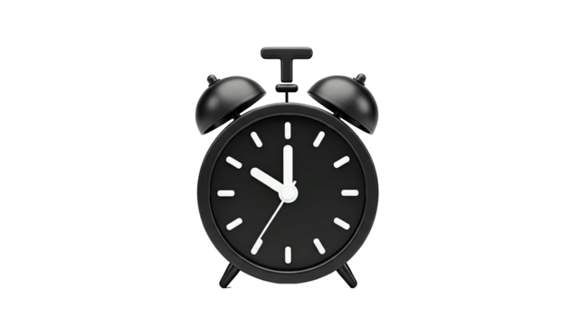 3D Black Alarm Clock on transparent background - Powered by Adobe