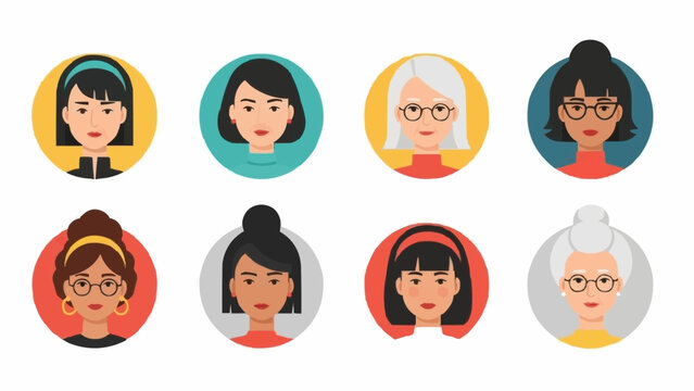 Diverse Asian Women Portraits in Circular Frames - A Vector Collection.