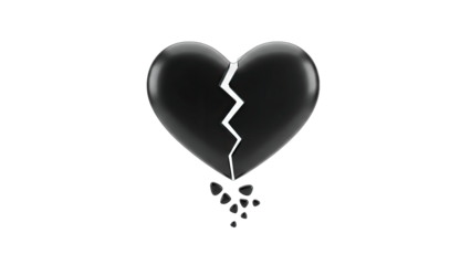 3D Broken Black Heart Symbol Isolated on White on transparent background