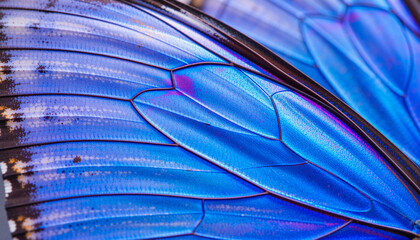 Close-Up Action of Butterfly Wing, Nature Macro Photography, Vibrant Blue Colors, High-Detail View, Insect Beauty