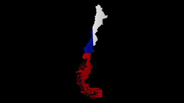 Looping animation of the Chilean flag as a map with a transparent background in 4K format