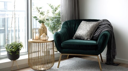 Modern Accent Chair in Stylish Living Room Interior with Natural Light