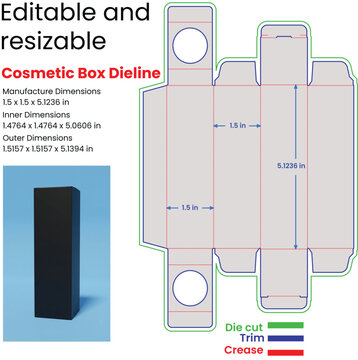 Cosmetic Box Dieline With Dimensions And Sample Product packaging template