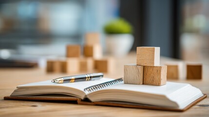 Open Book with Wooden Blocks Symbolizing Learning, Education, and Growth