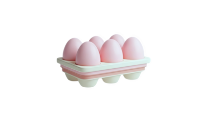 3D Pink Eggs in a Pastel Colored Egg Carton on transparent background