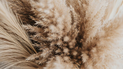 Soft Texture of Dried Pampas Grass and Ornamental Reeds in Neutral Beige and Brown Tones
