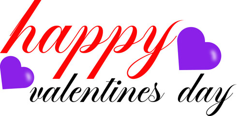 Happy written in stylish red cursive font with two vibrant purple hearts on a black background