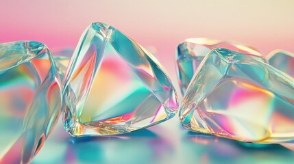 Abstract composition of glowing translucent geometric crystals refracting iridescent light