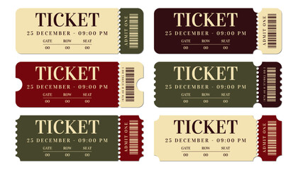 A set of universal tickets with a tear-off barcode