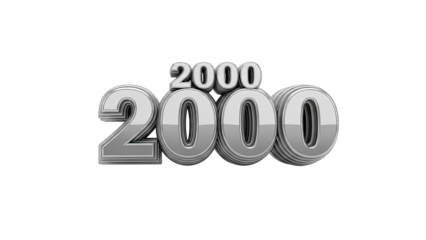 3D Silver 3D Numbers 2000 on transparent background