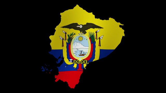 Looping animation of the Ecuador flag as a map with a transparent background in 4K format