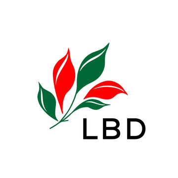 Modern Nature Inspired Logo with Red and Green Leaves, LBD Later Logo, Abstract Botanical Logo with Elegant Typography 

