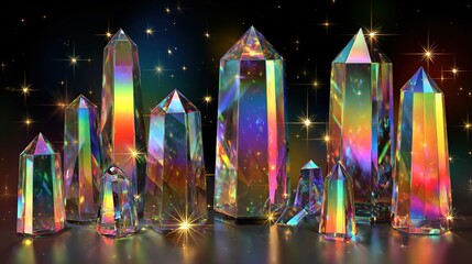 Abstract Crystal Cube with Rainbow Light and Futuristic Glow