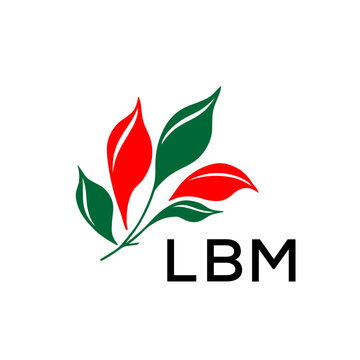 Modern Nature Inspired Logo with Red and Green Leaves, LBM Later Logo, Abstract Botanical Logo with Elegant Typography 
