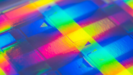 Vibrant Abstract Holographic Background with Prismatic Light and Geometric Rainbow Colors, Modern Retro Futuristic Design