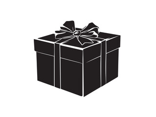 A beautiful and wrapped black present box silhouette on white