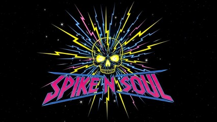 Electric skull graphic design with neon colors and lightning effects