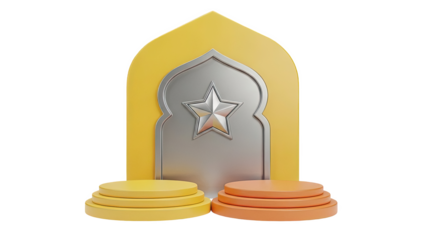 3D Islamic Arch with Star and Pedestals on transparent background