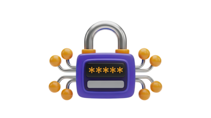 3D illustration of a padlock with stars and a blank input field on transparent background