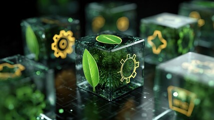 Green Technology and Sustainable Innovation Concept with Eco Icons in 3D Cubes